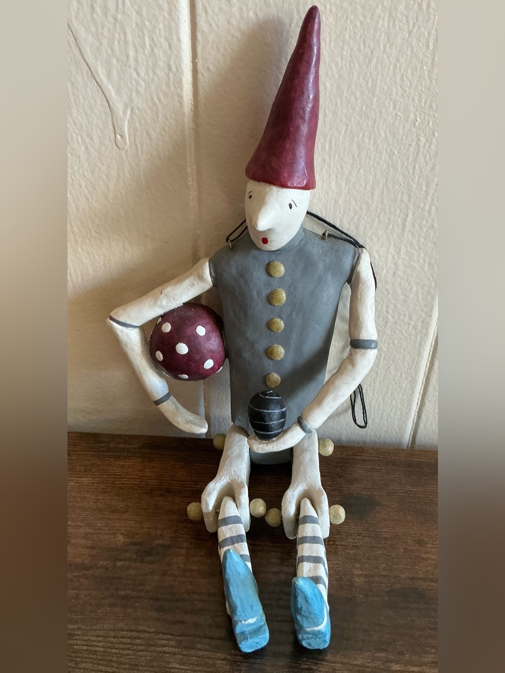 vintage folk art Signed Judie Bomberger Oliver Jointed Hanging Puppet sculpture